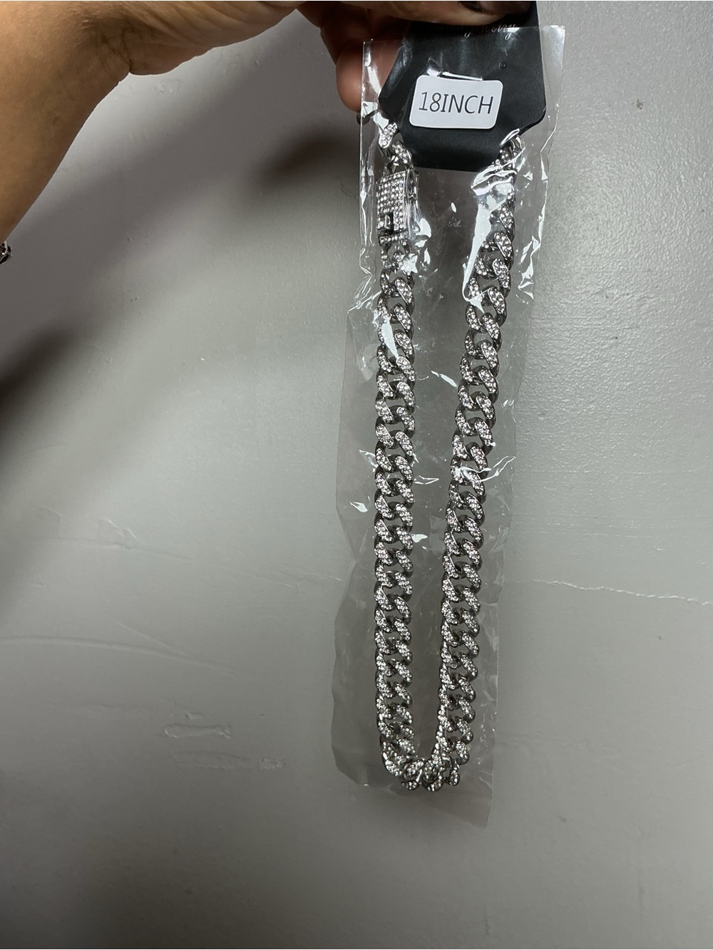18-Inch Silver Cuban Chain Necklace with Pavé Clasp